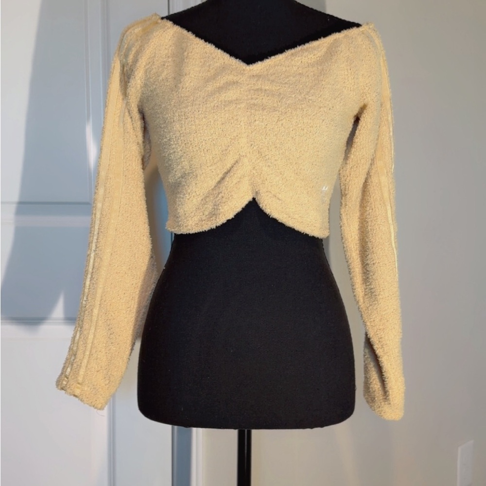 adidas Off-the-Shoulder Tan Sweater